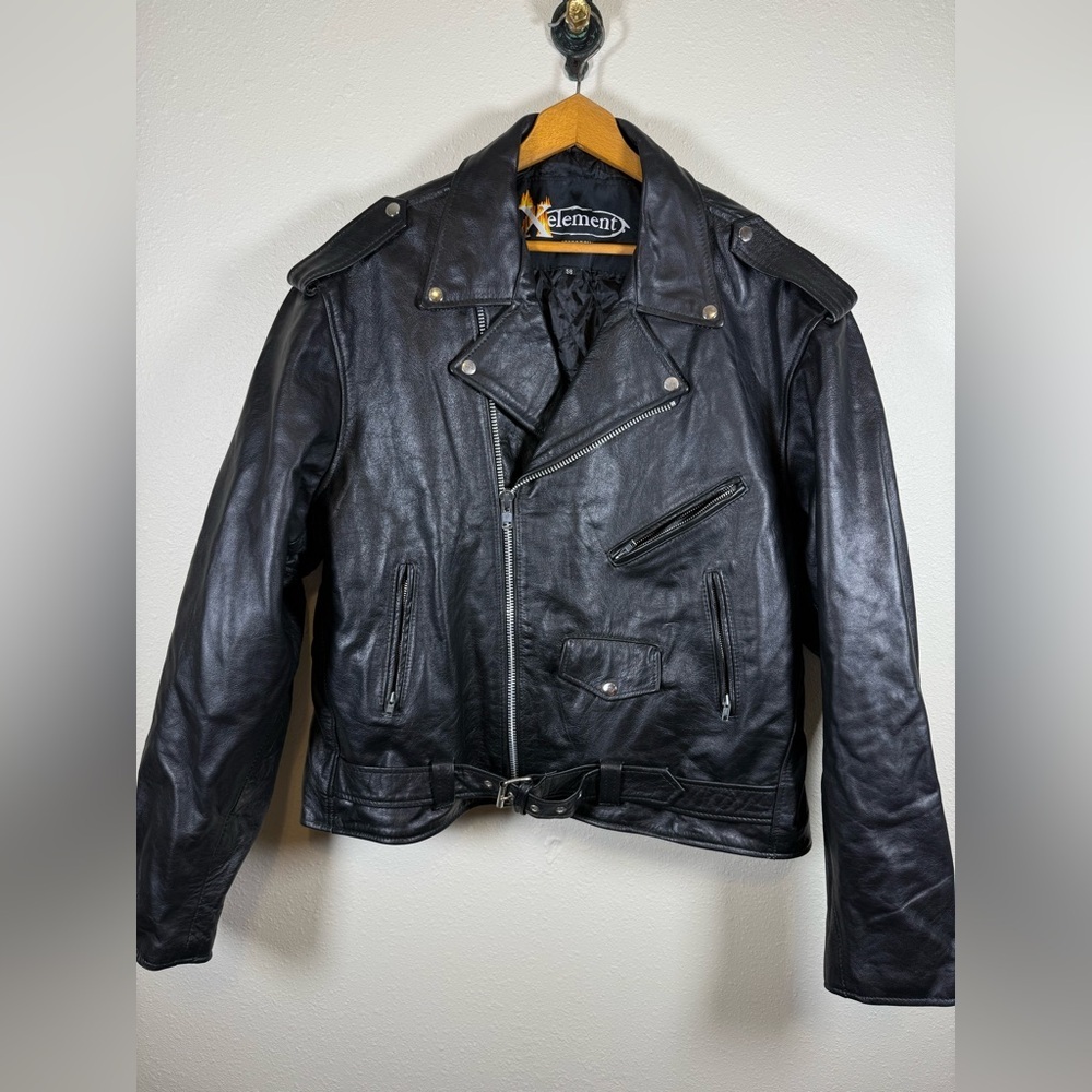 X Element Men’s Motorcycle Jacket Retro Leather Heavy! XL (58) Black
